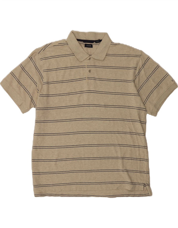 IZOD Mens Polo Shirt 2XL Beige Striped Cotton Vintage Izod and Second-Hand Izod from Messina Hembry 