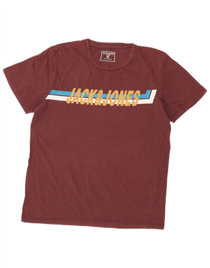 Jack & Jones Mens Graphic T-Shirt Top Large Burgundy