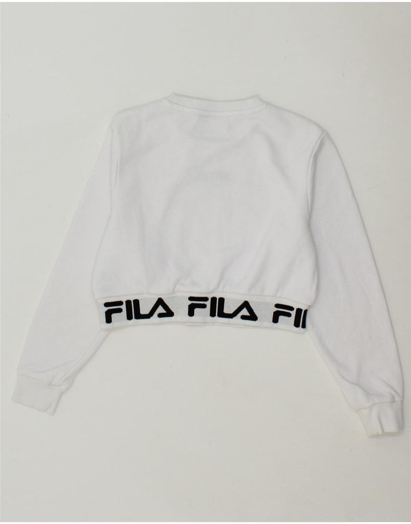 FILA Girls Graphic Sweatshirt Jumper 5-6 Years 2XS White Cotton Vintage Fila and Second-Hand Fila from Messina Hembry 