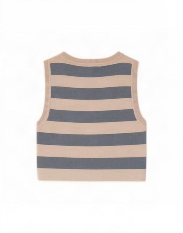 Zara Womens Crop Vest Top UK 12 Medium Beige Striped