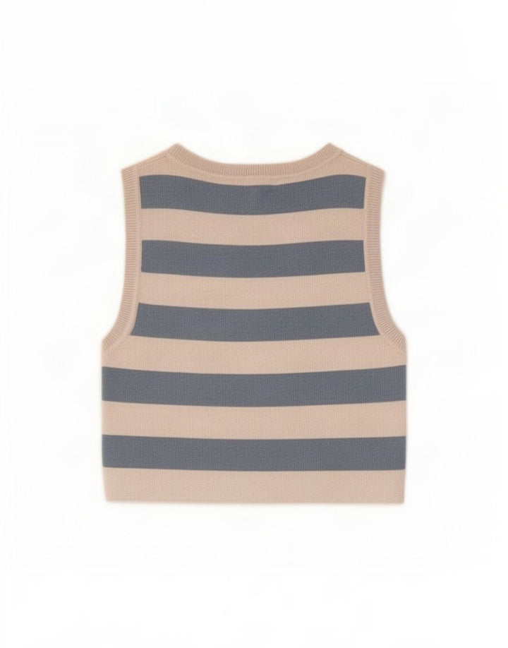 Zara Womens Crop Vest Top UK 12 Medium Beige Striped
