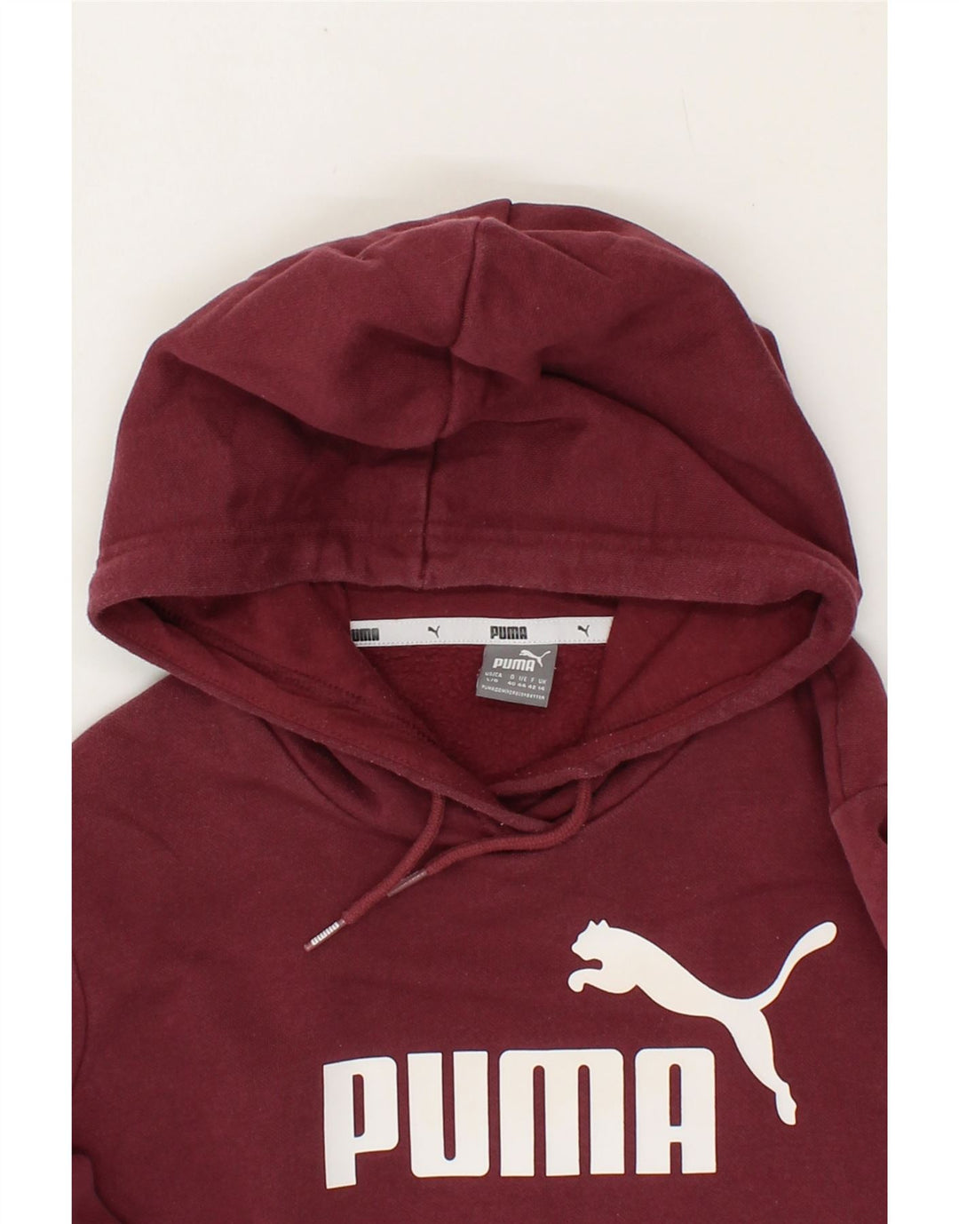 PUMA Womens Hoodie Jumper UK 14 Large  Maroon Cotton Vintage Puma and Second-Hand Puma from Messina Hembry 