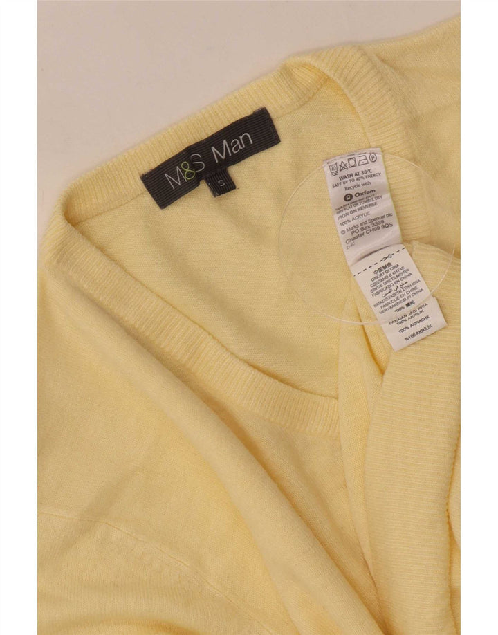 Marks & Spencer Mens V-Neck Jumper Sweater Small Yellow Acrylic