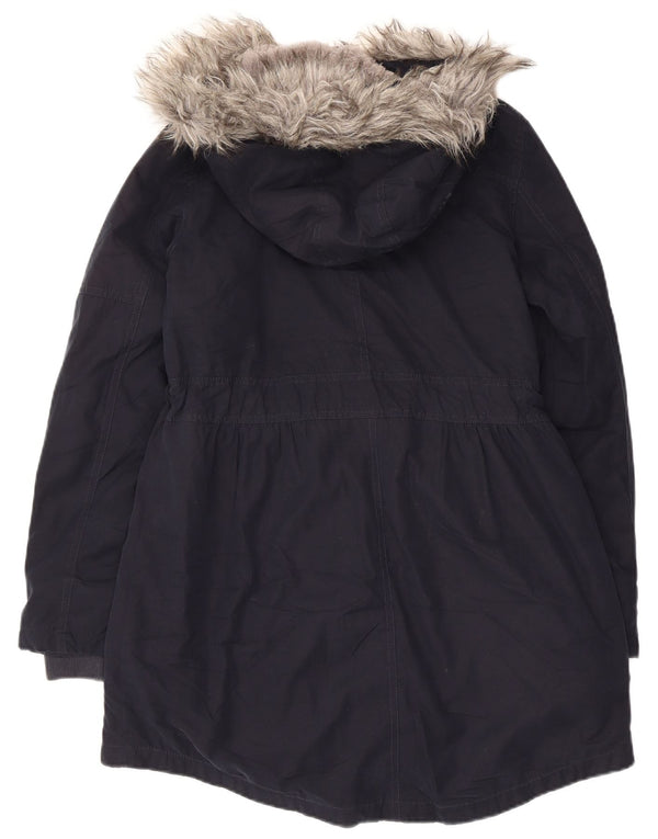 Oasis Womens Hooded Sherpa Parka Jacket UK 10 Small Navy Blue Polyester