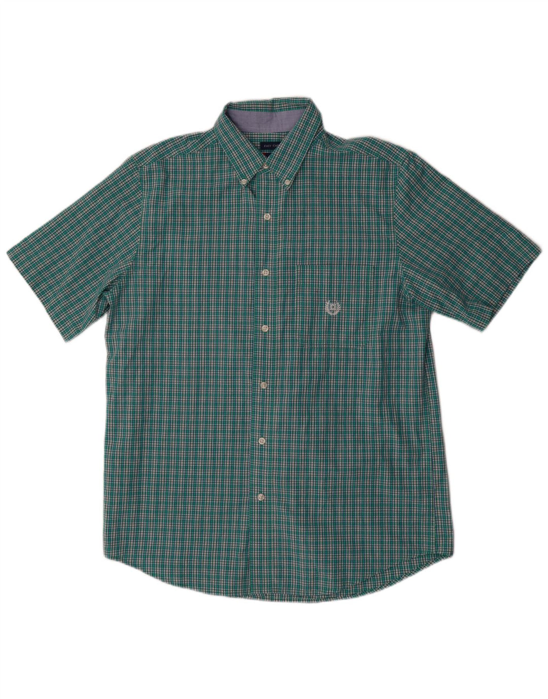 Chaps Mens Short Sleeve Shirt Medium Green Gingham Cotton