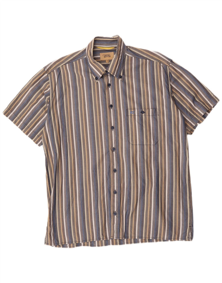 Camel Active Mens Short Sleeve Shirt Medium Grey Striped Cotton