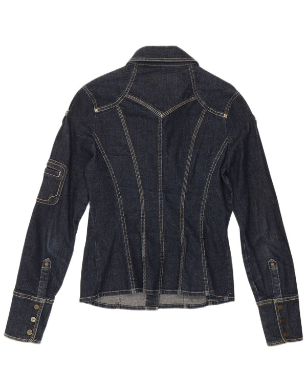 KAREN MILLEN Womens Military Denim Shirt UK 10 Small Blue Cotton