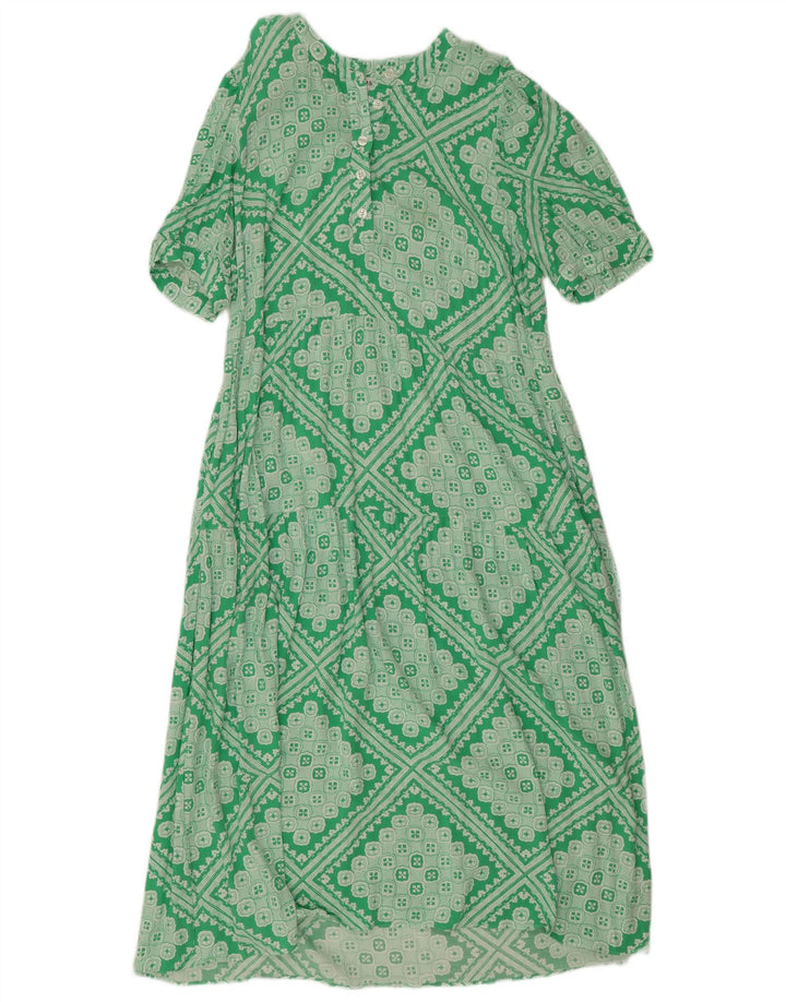 Marks & Spencer Womens Regular A-Line Dress UK 12 Medium Green Geometric