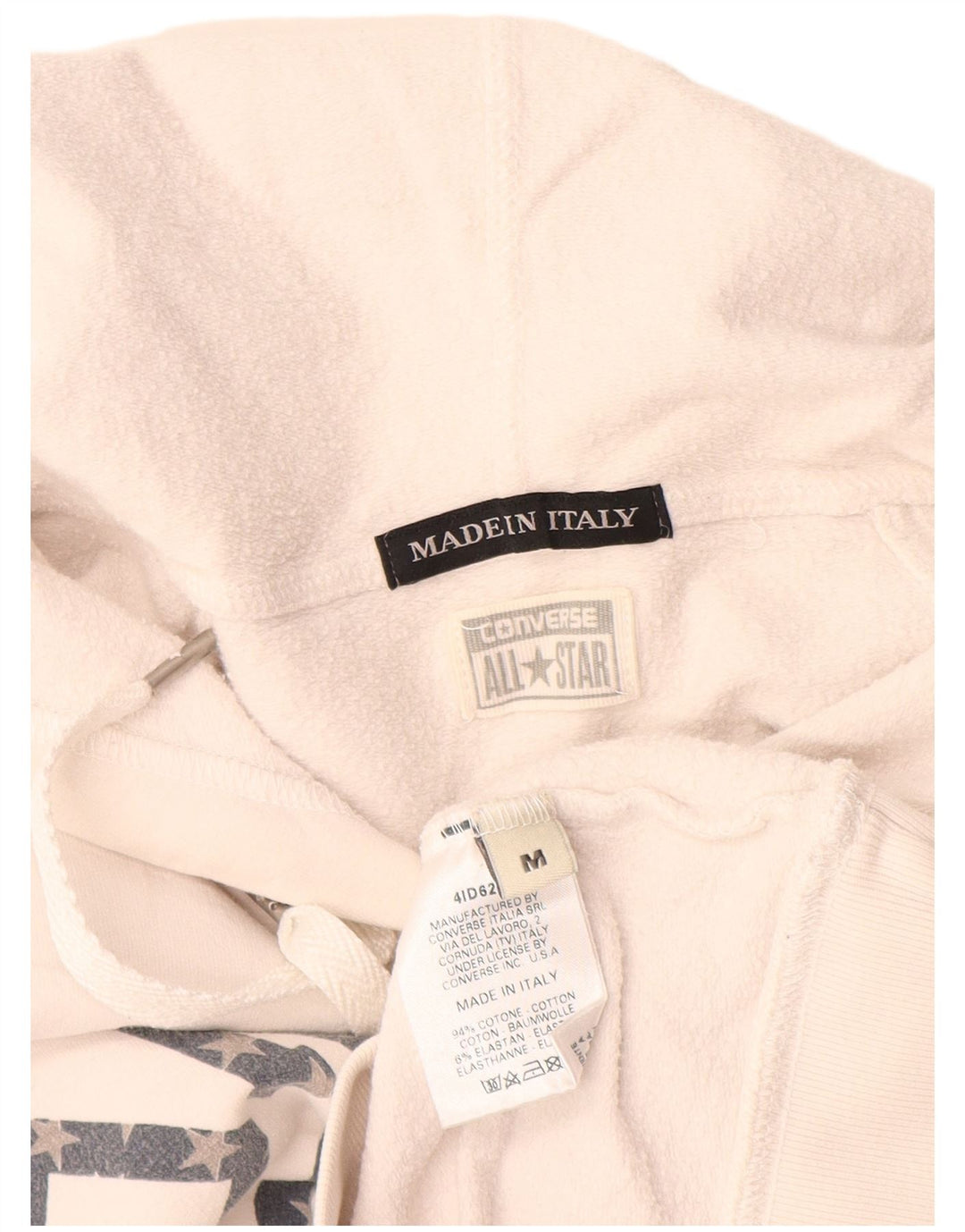 CONVERSE Womens Graphic Hoodie Jumper UK 12 Medium White Cotton