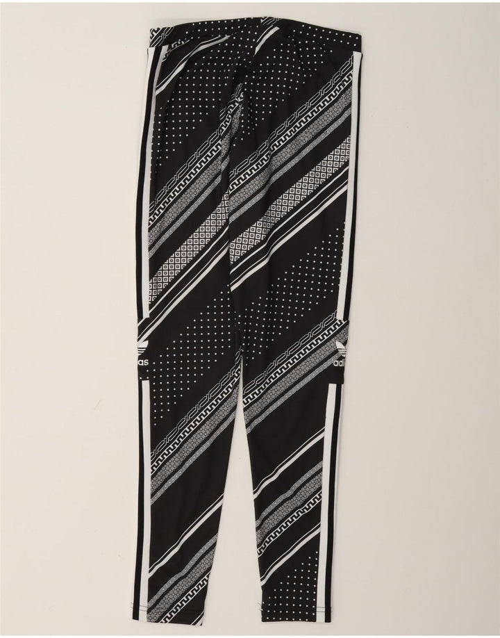 Adidas Womens Graphic Leggings UK 12 Medium Black Striped Polyester