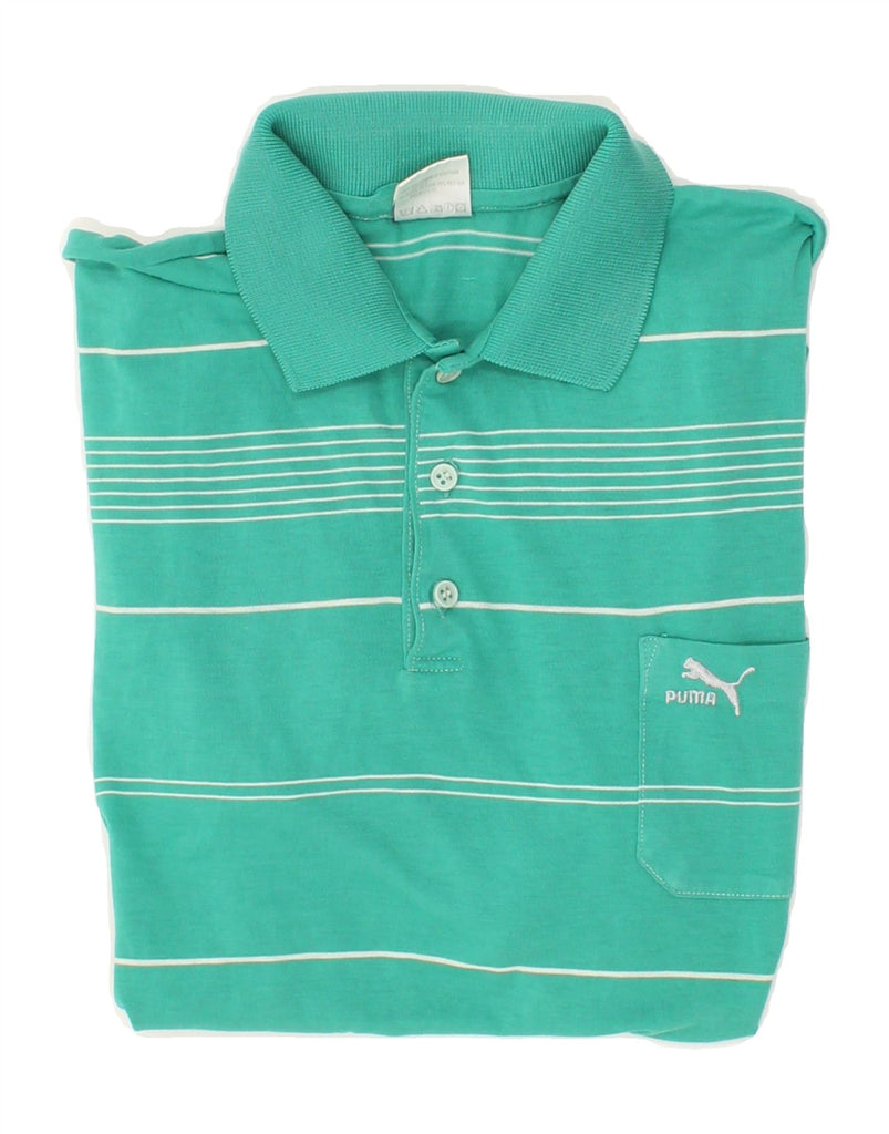 PUMA Mens Polo Shirt Medium Green Striped Cotton Vintage Puma and Second-Hand Puma from Messina Hembry 