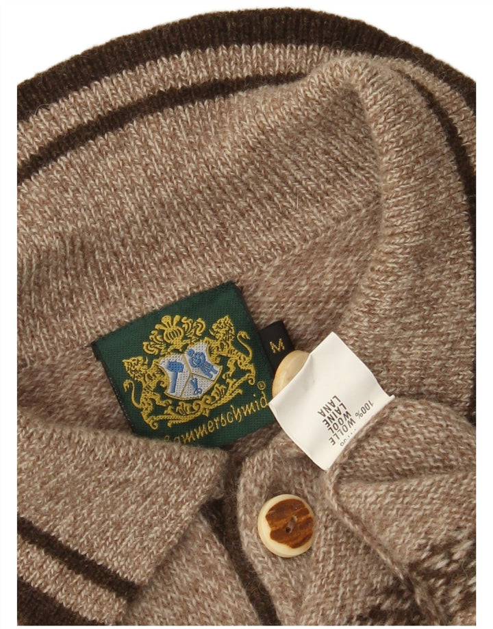 HAMMERSCHMID Mens Graphic Polo Neck Jumper Sweater Medium Brown Flecked