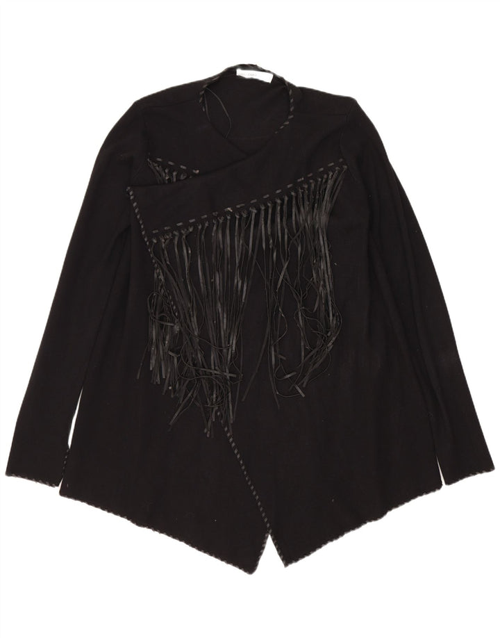 Zara Womens Asymmetric Open Cardigan Sweater UK 12 Medium Black Polyester