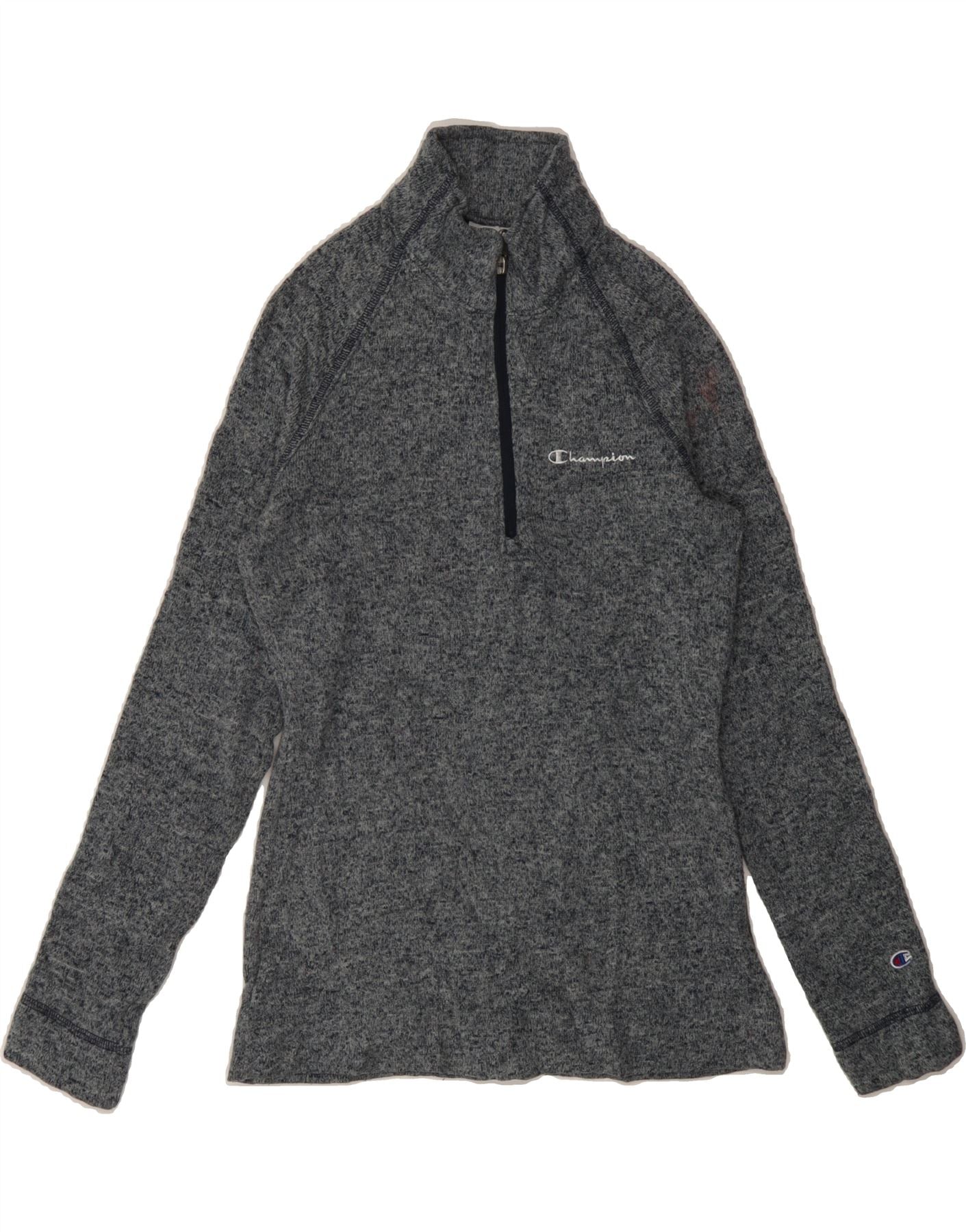 CHAMPION Womens Zip Neck Jumper Sweater UK 10 Small Blue Flecked