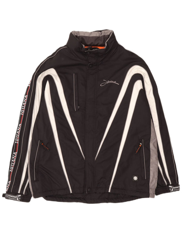 Iguana Mens Graphic Hooded Windbreaker Jacket IT 56 3XL Black Colourblock