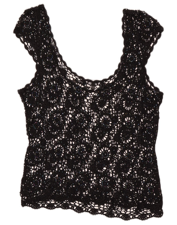 Femme Womens Crochet Sleeveless See Through Top UK 20 2XL Black Viscose