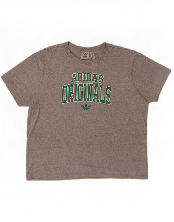Adidas Womens Oversized Graphic T-Shirt Top UK 12/14 Medium Grey Cotton