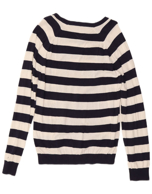 Tommy Hilfiger Mens V-Neck Jumper Sweater XL Navy Blue Striped Cotton