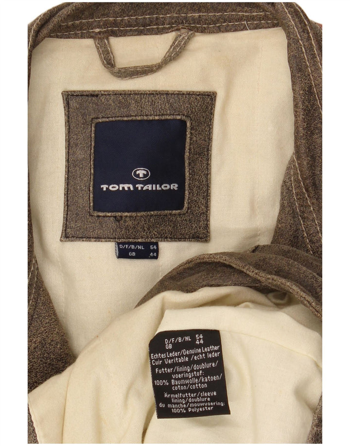 Tom Tailor Mens Suede Jacket UK 44 2XL Brown Colourblock Leather