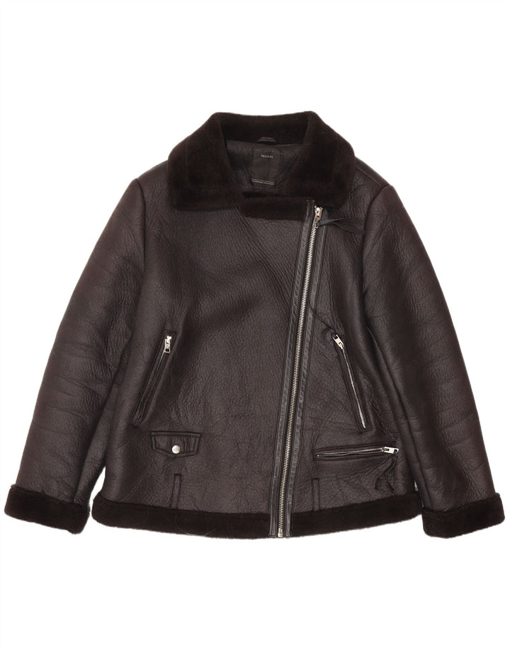 C&A Womens Sherpa Faux Leather Biker Jacket EU 44 XL Black Polyester
