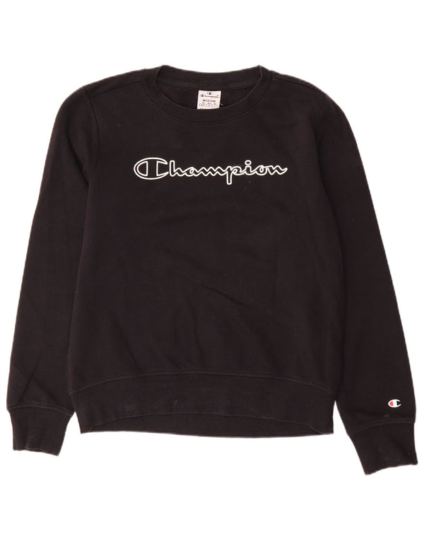 Champion Womens Graphic Sweatshirt Jumper UK 14 Medium Black Cotton