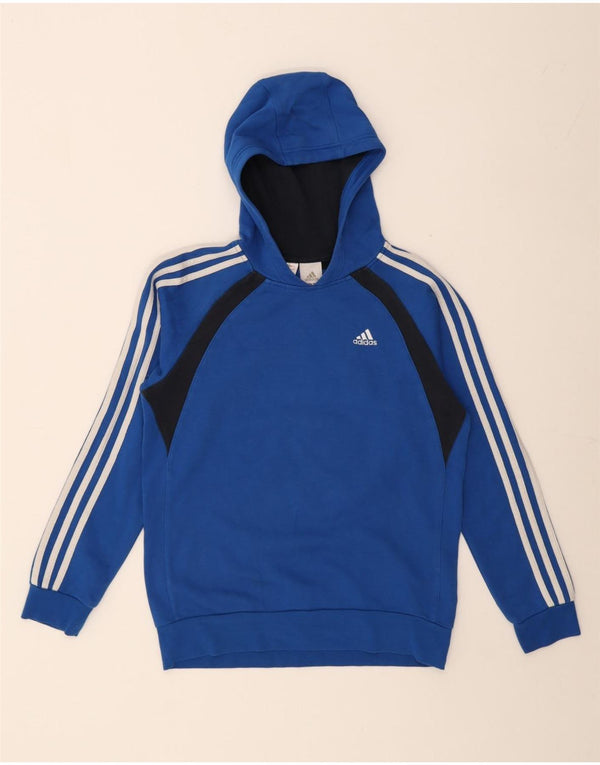 Adidas Boys Hoodie Jumper 13-14 Years Blue Colourblock Cotton