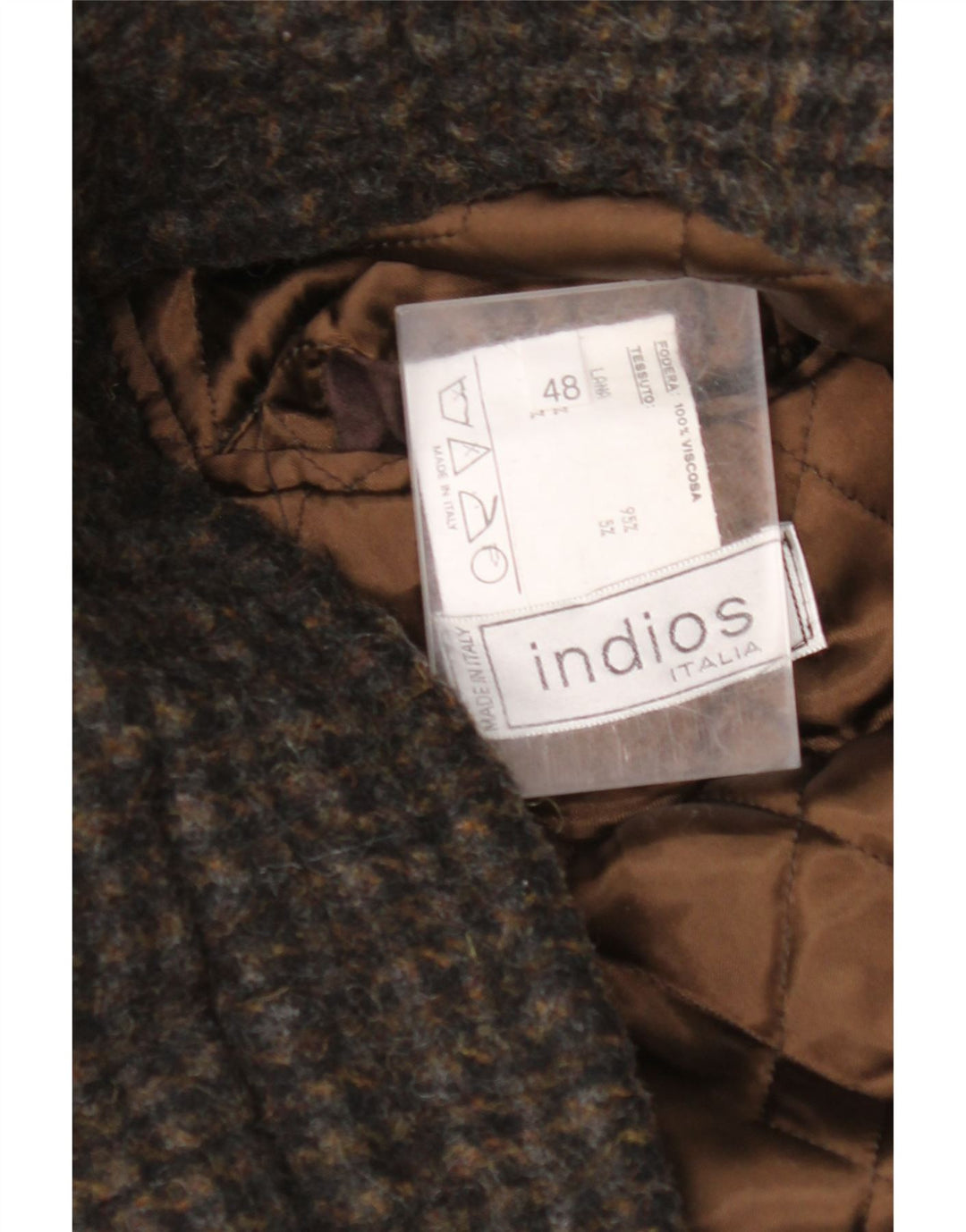 INDIOS Mens Bomber Jacket IT 48 Medium Brown Houndstooth Wool
