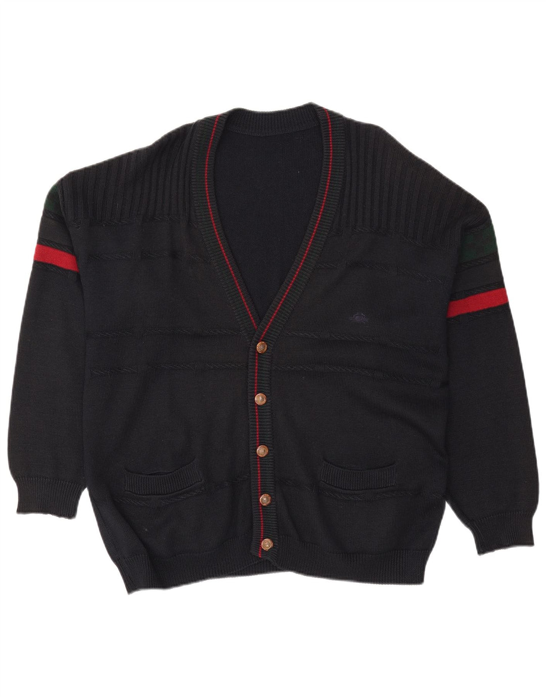 Vintage Mens Cardigan Sweater XL Black Colourblock