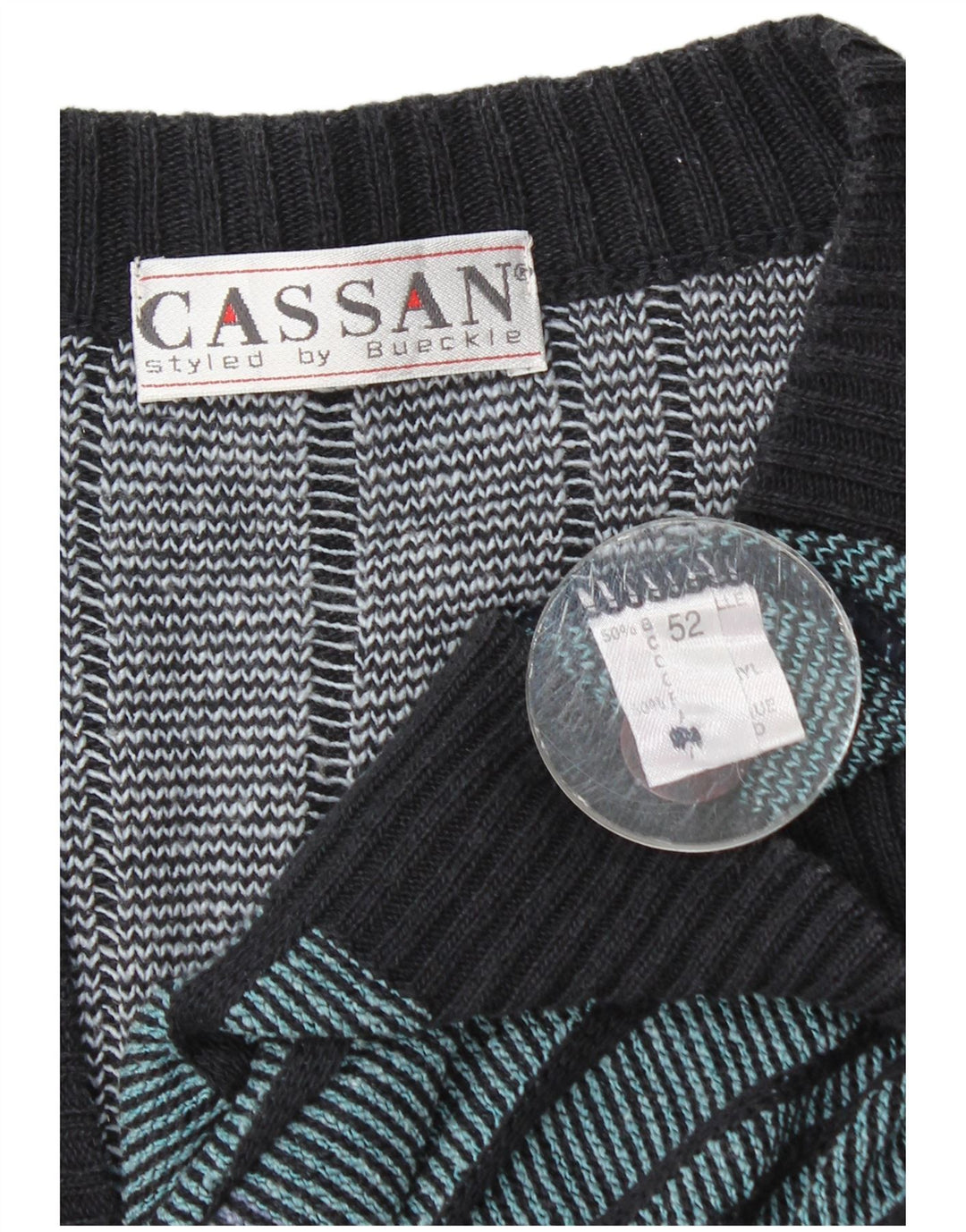 Cassan Mens Cardigan Sweater IT 52 Large Multicoloured Striped Cotton