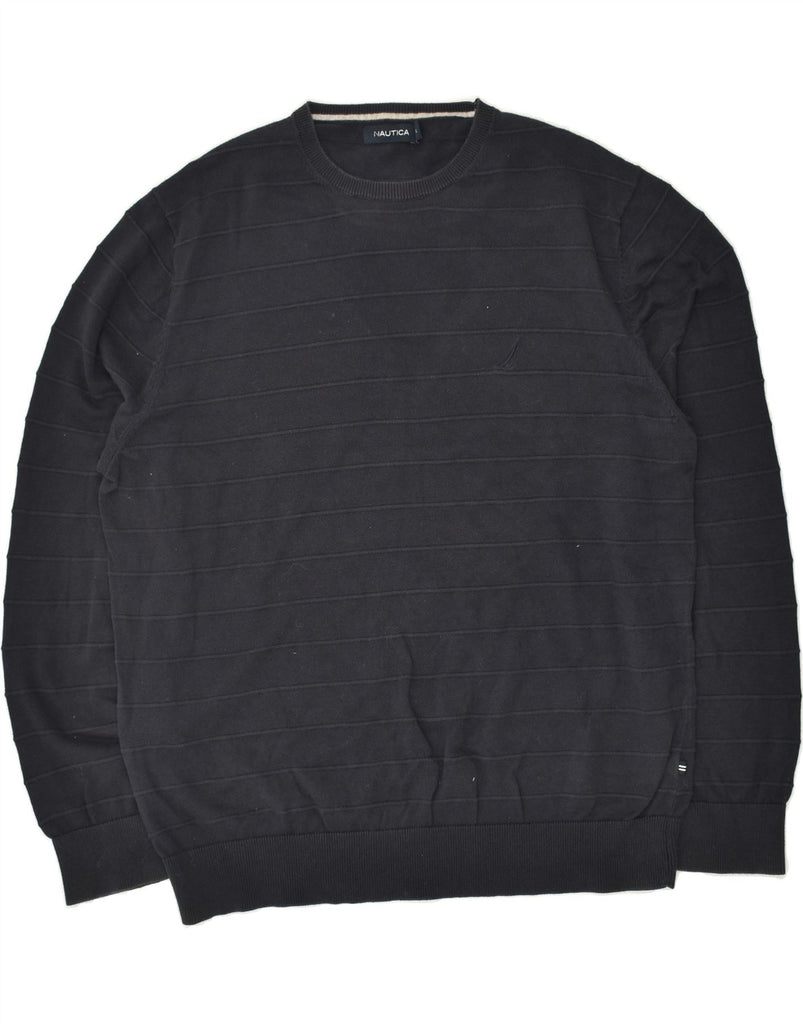 NAUTICA Mens Crew Neck Jumper Sweater Large Black Striped | Vintage Nautica | Thrift | Second-Hand Nautica | Used Clothing | Messina Hembry 