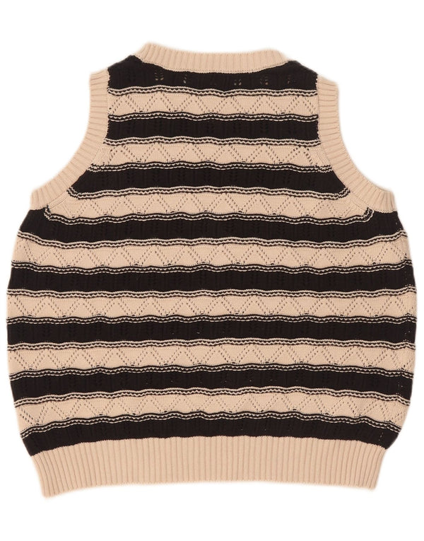 Marks & Spencer Womens Vest Tank Top UK 14 Medium Beige Striped Cotton