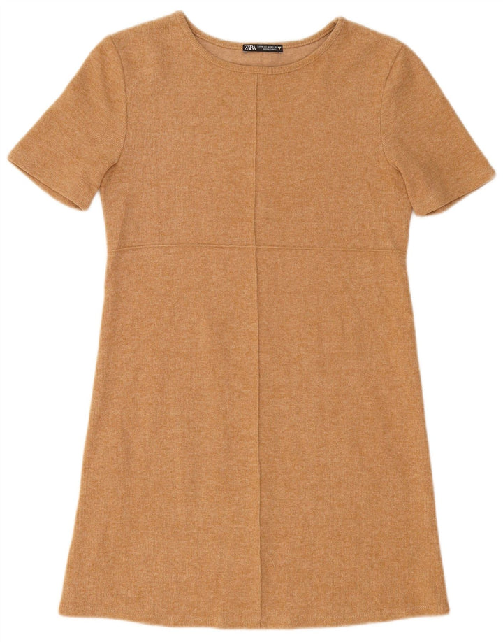 ZARA Womens Short Sleeves Jumper Dress UK 12 Medium Beige