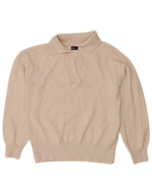 Marks & Spencer Womens Crop Polo Neck Jumper Sweater UK 6 XS Beige