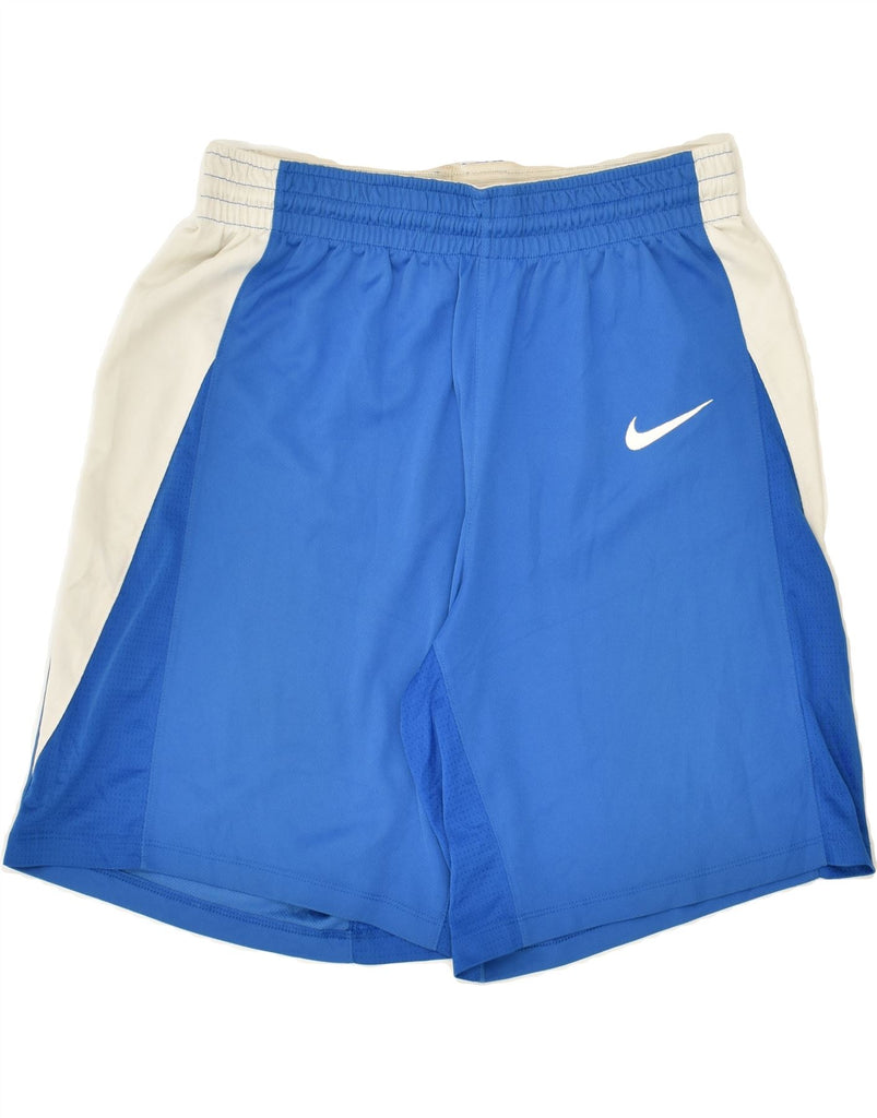 NIKE Mens Graphic Sport Shorts Medium Blue Colourblock Polyester | Vintage Nike | Thrift | Second-Hand Nike | Used Clothing | Messina Hembry 