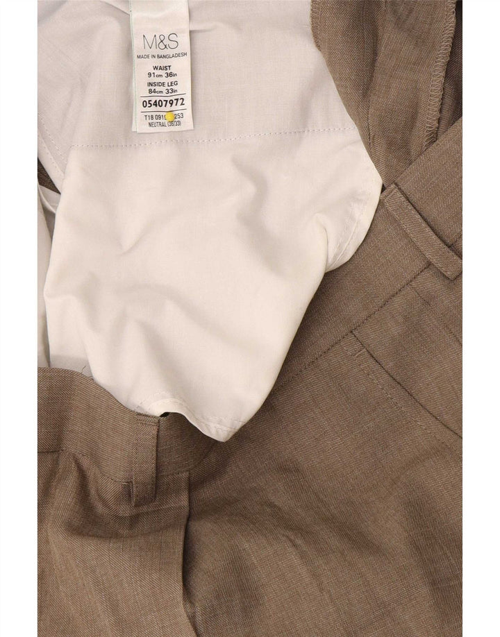 Marks & Spencer Mens Pegged Suit Trousers W36 L33 Beige Polyester