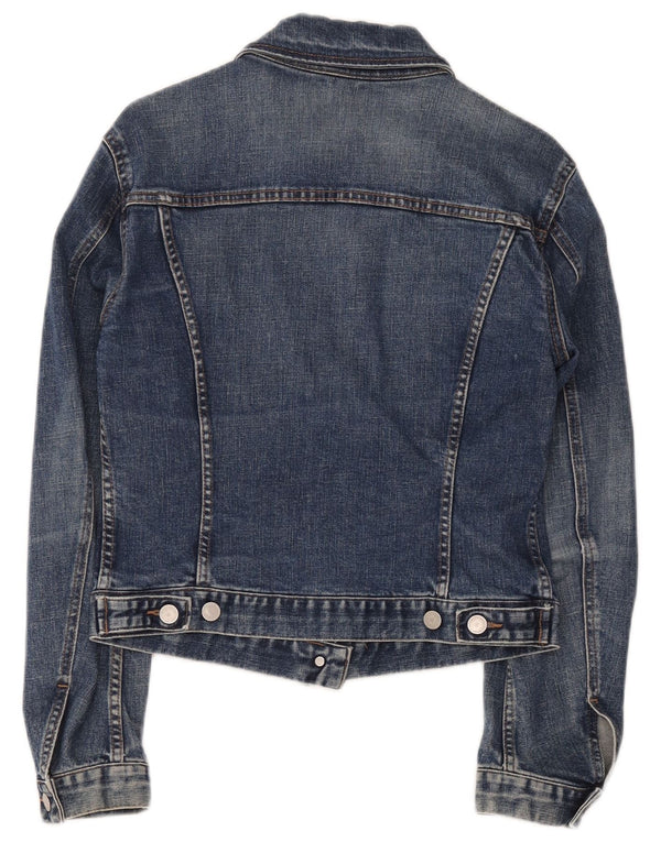 Benetton Womens Crop Denim Jacket UK 12 Medium Blue Cotton