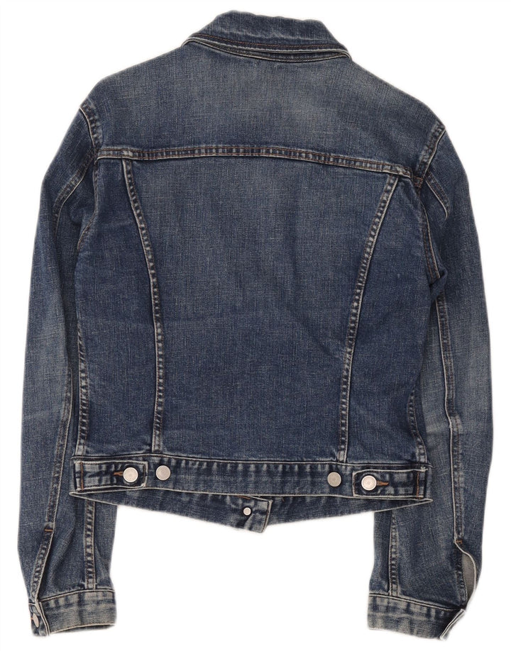 Benetton Womens Crop Denim Jacket UK 12 Medium Blue Cotton