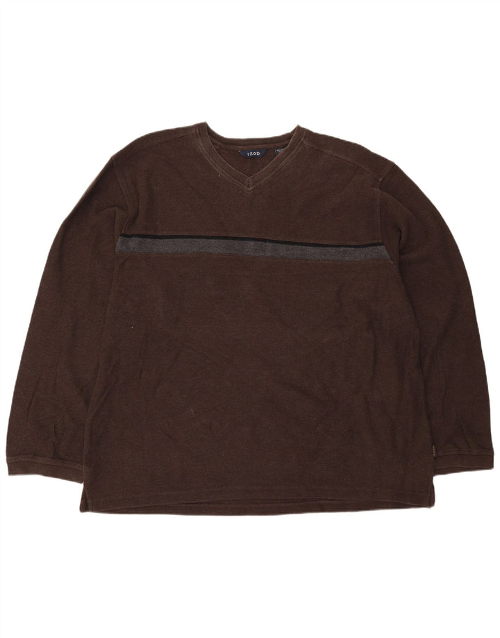 IZOD Mens Top Long Sleeve 2XL Brown Colourblock Cotton
