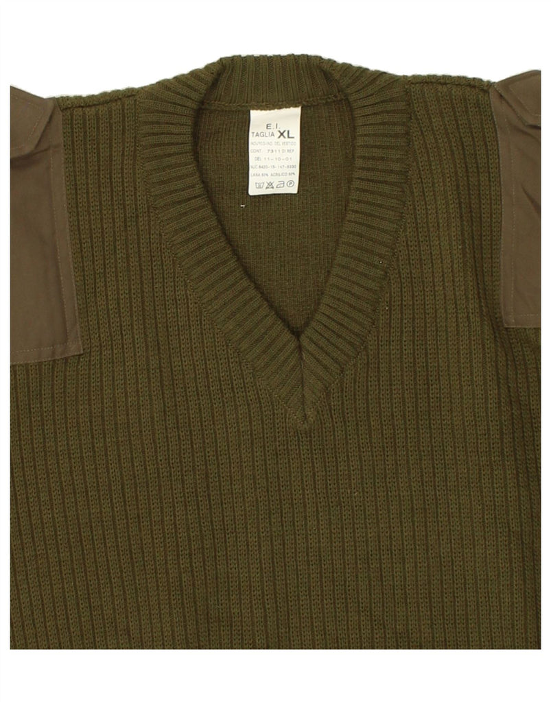 VINTAGE Mens V-Neck Jumper Sweater XL Khaki Wool | Vintage Vintage | Thrift | Second-Hand Vintage | Used Clothing | Messina Hembry 