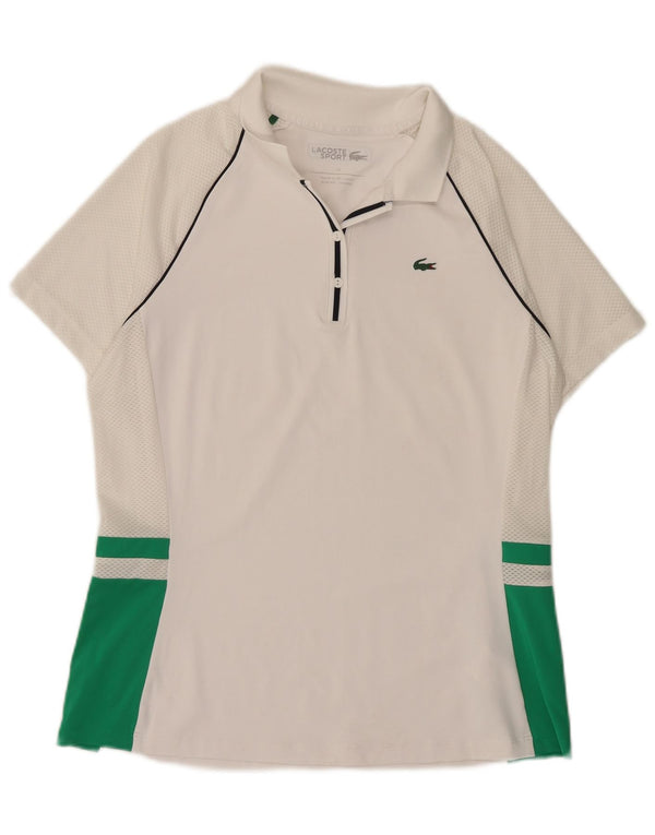 Lacoste Womens Polo Shirt Size 42 Large White Colourblock Polyester