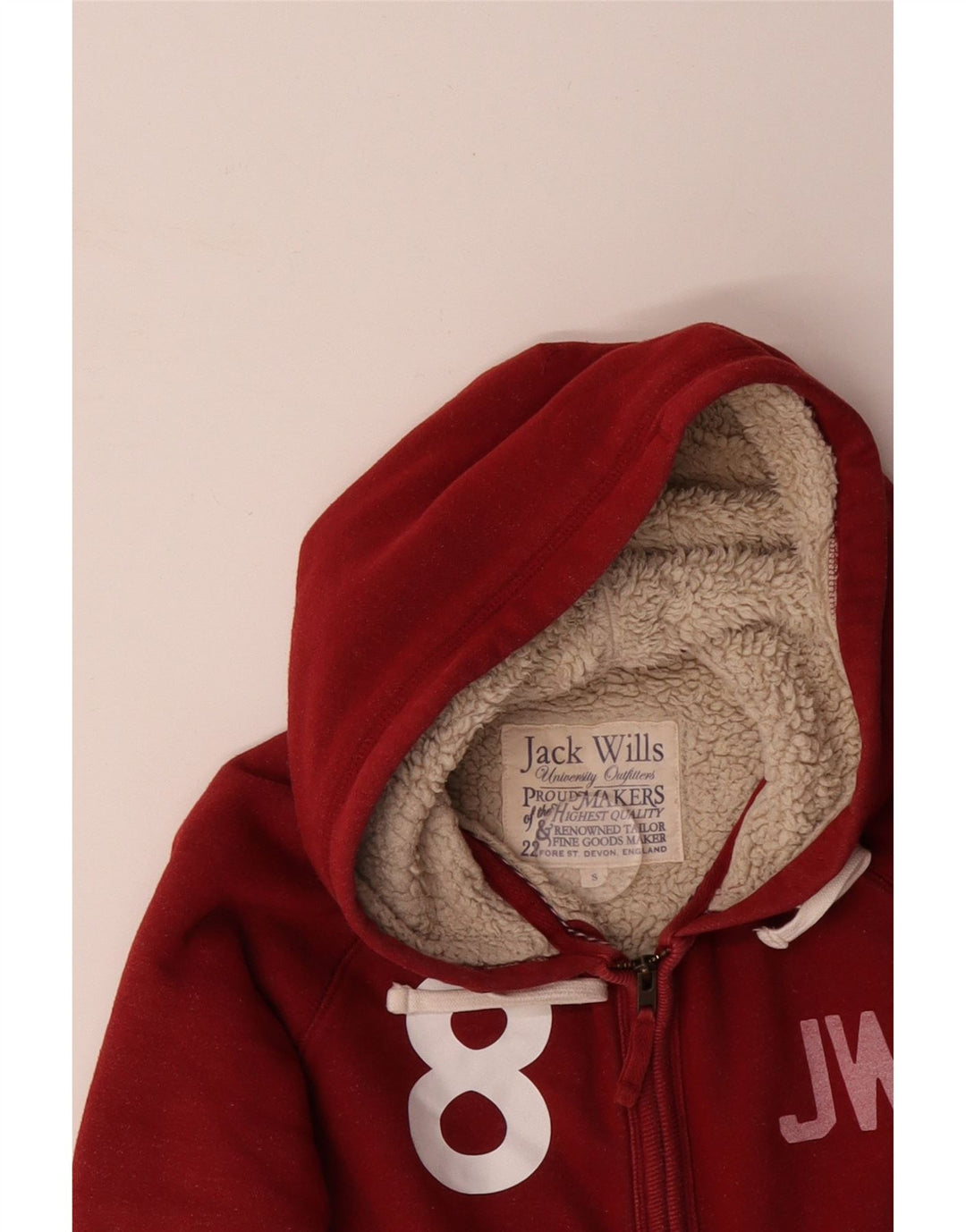 JACK WILLS Mens Graphic Zip Hoodie Sweater Small Red Cotton