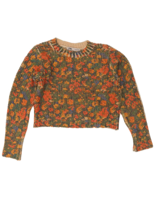 Zara Womens Crop Crew Neck Jumper Sweater UK 14 Medium Multicoloured Floral