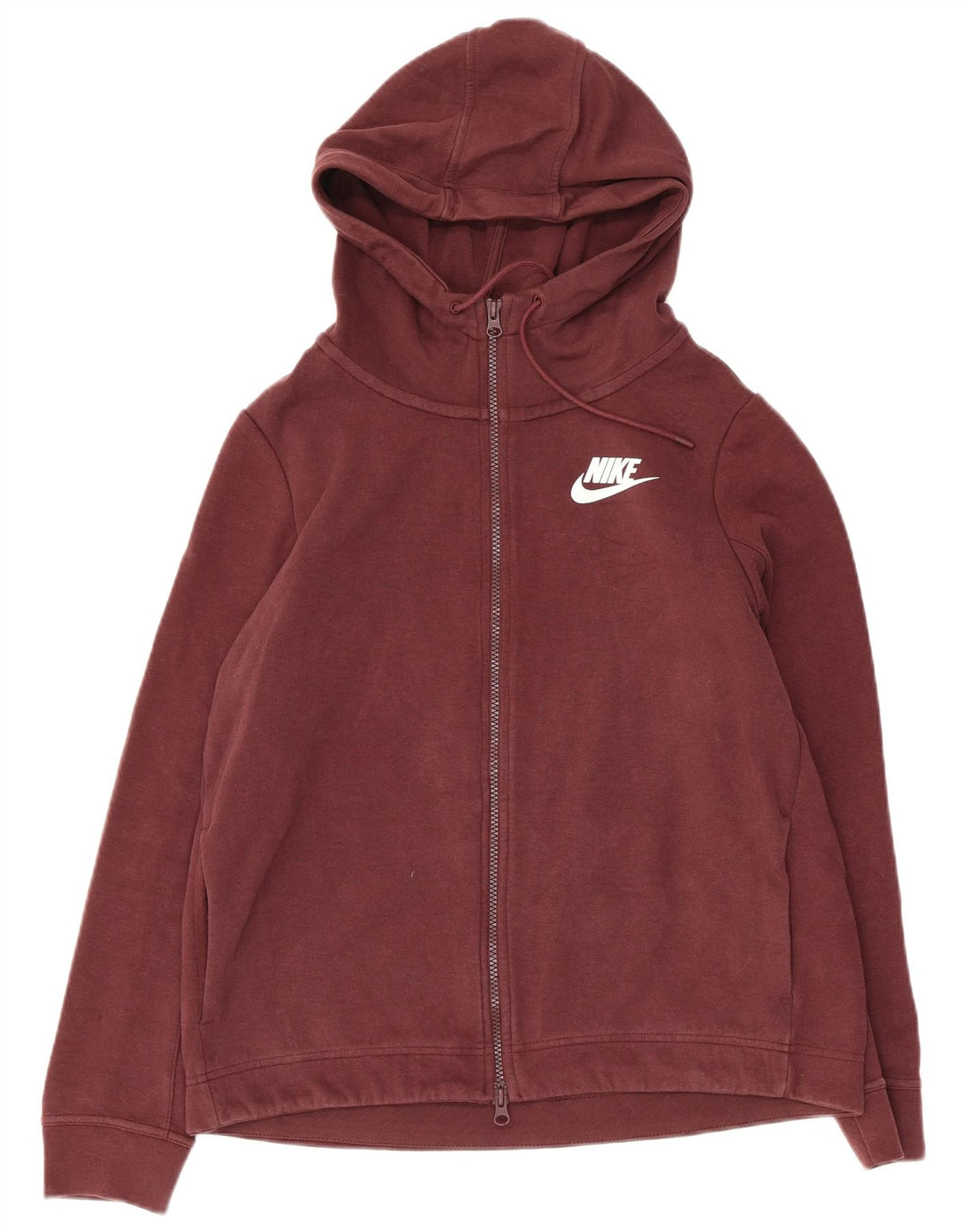 Nike Womens Graphic Zip Hoodie Sweater UK 14 Medium Maroon Cotton