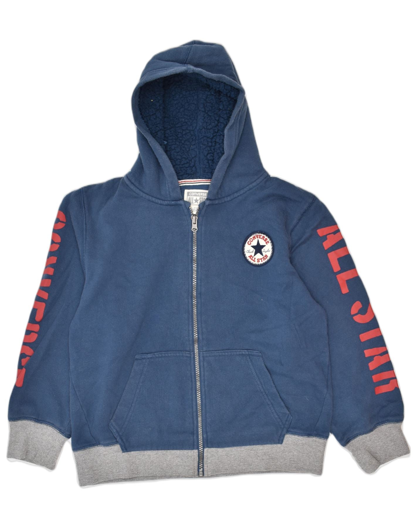 CONVERSE Boys Graphic Zip Hoodie Sweater 10 11 Years Medium Navy Blue Vintage Second Hand Clothing Online Messina Hembry