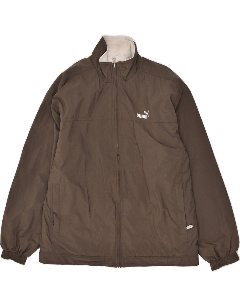 PUMA Mens Reversible Bomber Jacket UK 38 Medium Brown Nylon | Vintage Puma | Thrift | Second-Hand Puma | Used Clothing | Messina Hembry 