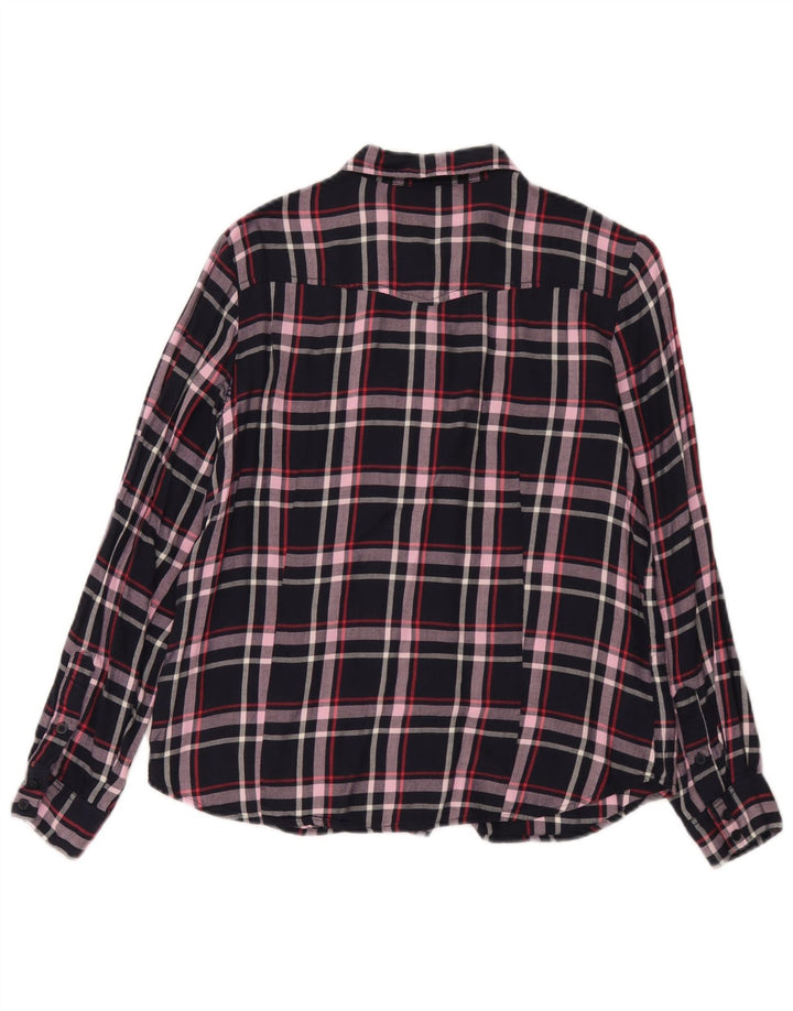 French Connection Womens Shirt UK 12 Medium Navy Blue Check Viscose