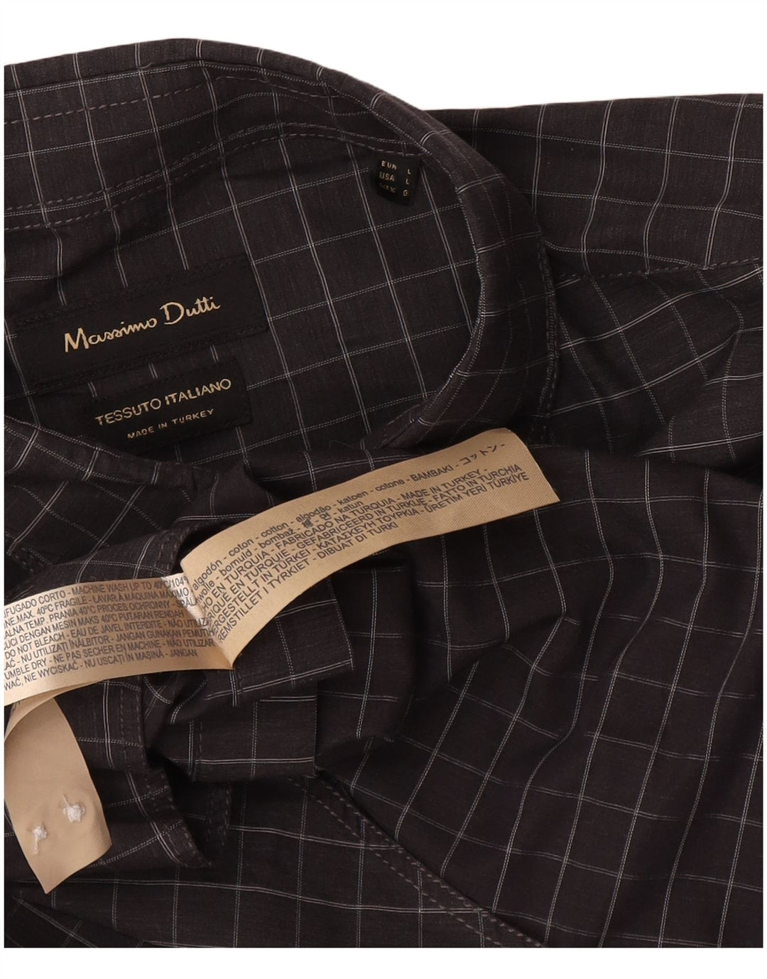 Massimo Dutti Mens Shirt Large Grey Check Cotton
