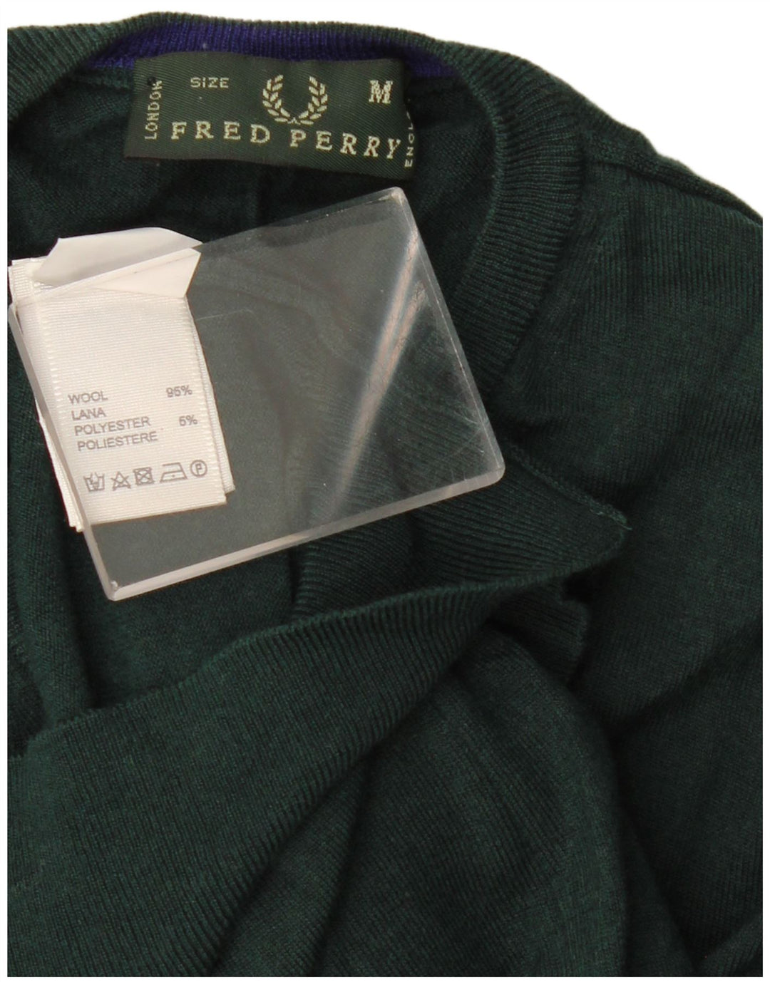 Fred Perry Mens V-Neck Jumper Sweater Medium Green Wool