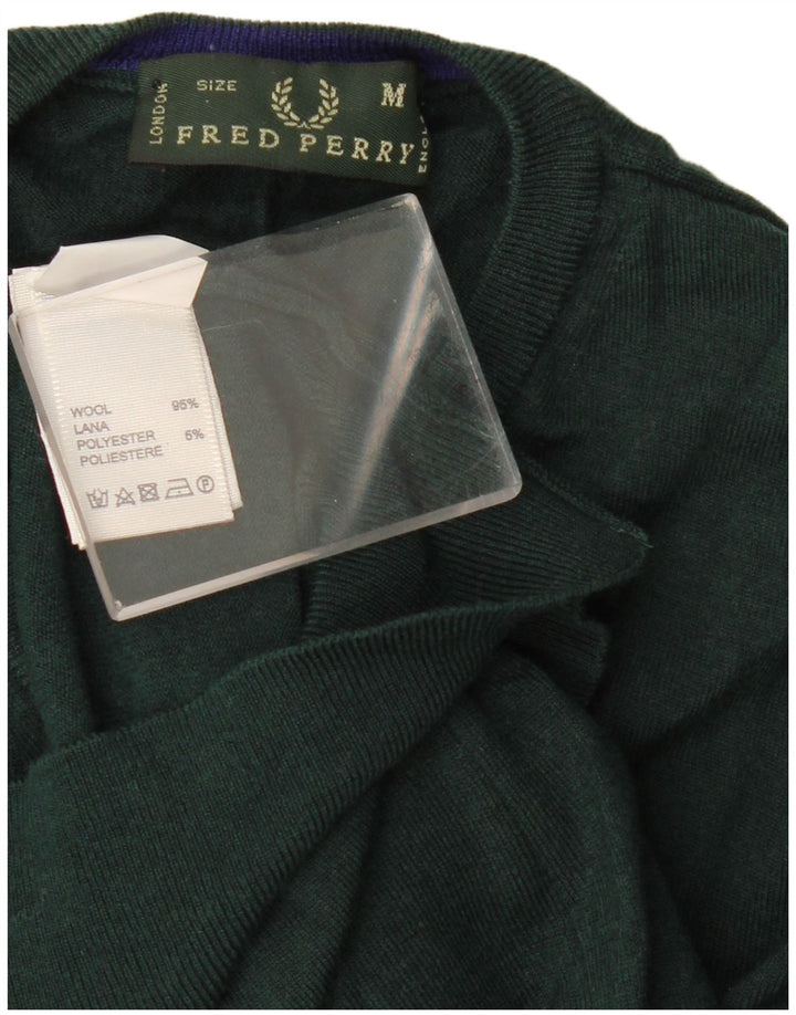 Fred Perry Mens V-Neck Jumper Sweater Medium Green Wool