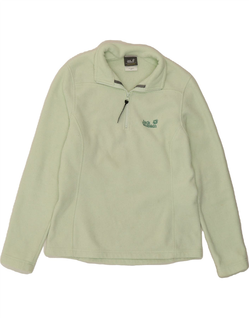 JACK WOLFSKIN Womens Graphic Zip Neck Fleece Jumper UK 12 Medium Green Vintage Jack Wolfskin and Second-Hand Jack Wolfskin from Messina Hembry 